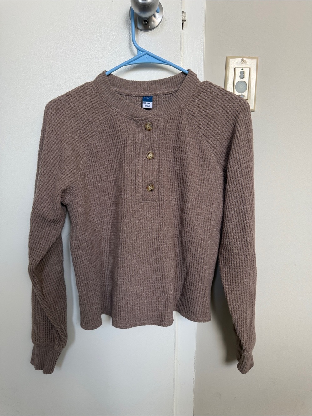Old Navy Taupe Waffle Henley Sweatshirt